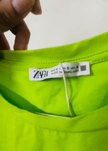 ZARA lime Green Basic Cotton T-Shirt