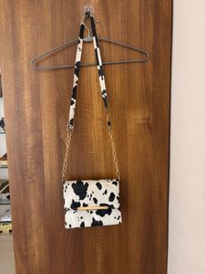 Cow Print Clutch with Gold Chain