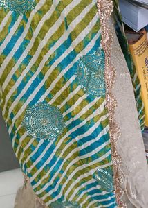 Embroidered Kurta with Blue &amp; Green laheriya wit