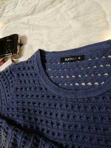 Chic Blue Crocheted Sweater