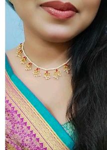 Pearl &amp; Red Stone Necklace Set