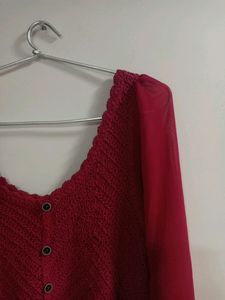 Red Full Sleeves Balloon Top