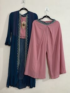 Elegant 3 piece Teal and Pink Ethnic Outfit