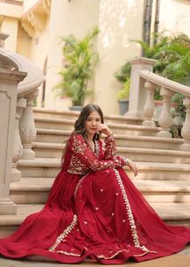 Elegant Maroon Embroidered Ethnic Gown
