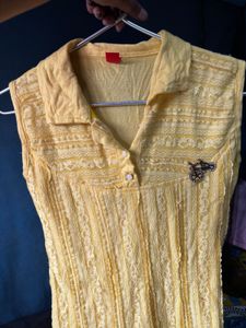 Yellow Sleeveless Lace Top