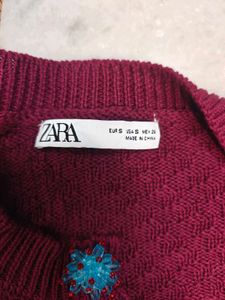 Zara Burgundy Knit Cardigan with Blue Buttons