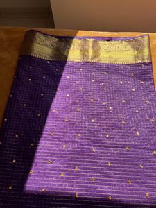 Purple Organza Saree With Kanchi Weaved Borders