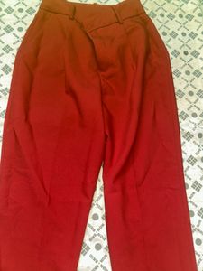Red High-Waisted Tailored Trousers