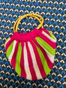 Handmade Crocheted Bag with Bamboo Handles