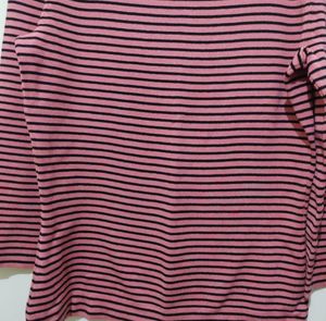 Hillard and Hanson pink black stripes boat neck