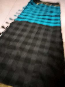 New Stylish Black &amp; Blue Striped Saree with attach