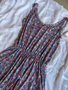Blue Floral Print Midi Swimming Dress