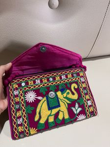Embroidered Elephant Sling Bag