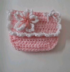 Crocheted Pink pouch with Flower