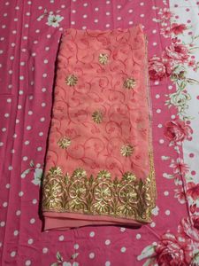 Peach Embroidered Saree used
