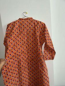 Orange Floral Print Kurta