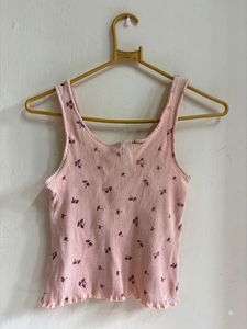 Cute Floral Ribbed Tank Tops -