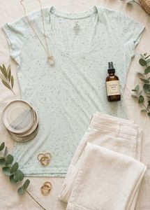 Light Green Speckled V-Neck T-Shirt