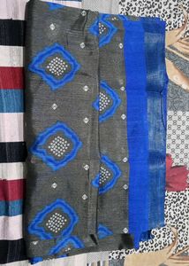 Stylish Grey & Blue Bandhani Saree