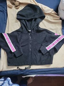 Cropped Hoodie with Pink Stripes