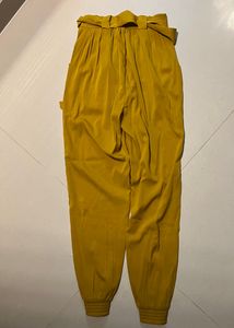 Mustard Yellow Waist Tie Up Harem Pants With Pockets