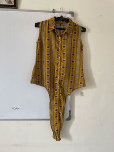 Sleeveless Mustard Floral Print Shirt