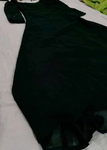 Elegant Green Kurta with Embellished Neckline