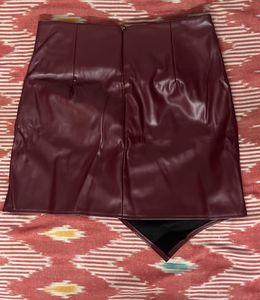 asymmetrical faux leather skirt