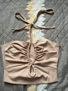 Nude Halter Cutout Top