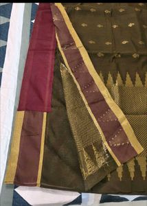 Elegant Brown Saree with Gold Zari Work