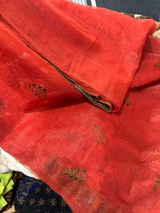 Elegant Red Floral Embroidered Saree