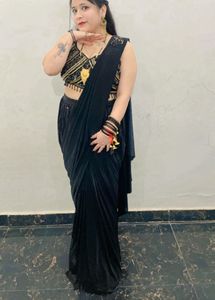 Elegant Black Sequined lehnga drape saree