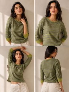 Striped 3/4 Sleeve Casual Top