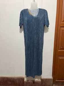 Pleated Blue Midi Dress
