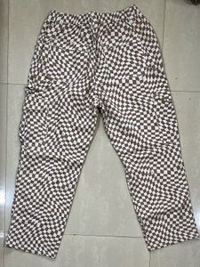 Brown Checkered Denim Baggy Jeans