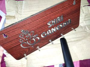 Shri Ganesh Wooden Key Holder (Dark Brown)