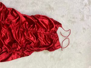 Stunning Red Satin Ruched Halter Dress