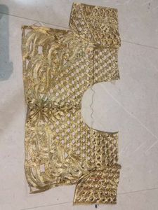 Golden Embroidered Blouse Piece semi stiched