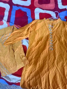 Yellow Kurta Set with Mirror Work