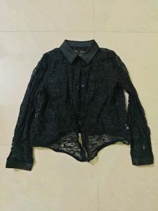 Chic Black Lace Button-Up Shirt