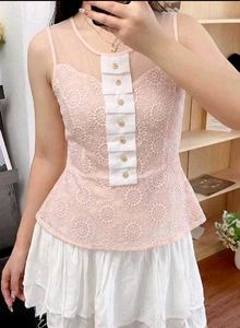 New with tag Chic Pink Lace Peplum Top