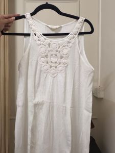 White Maxi Dress with Crochet Neckline