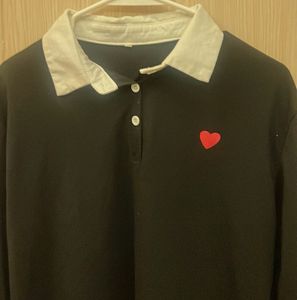 Black Collared Top with Heart Detail