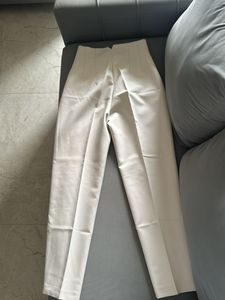 Cream High-Waisted Tailored Pants