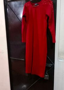 Elegant Red Beaded Shoulder Dress