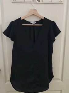 H&M Black V-Neck Flutter Sleeve Top