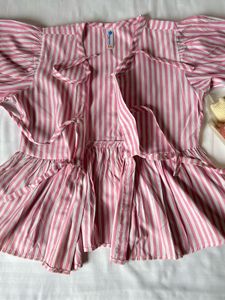 Pink Striped Peplum Tie-Up Top