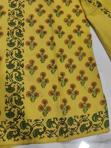 Yellow Printed Short Cotton Kurti