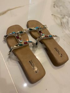stylish party wear with pearl work flip flops