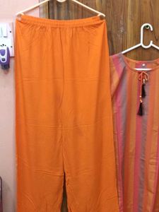 ComboOffer-New StripedOrangeWomen Kurtas-2+Plazzo